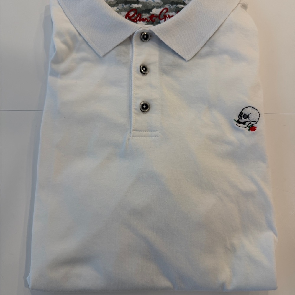Robert Graham The Player White Polo Shirt with Skull Embroidery